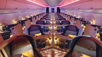 Etihad's new A350-100 has a dynamic LED lighting system with more than 16 million colours.