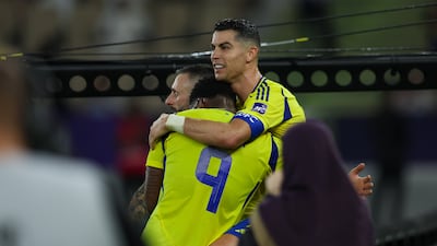 Al Nassr's Cristiano Ronaldo celebrates after scoring against Yokohama F Marinos in their AFC Champions League quarter-final in Jeddah. Getty Images
