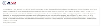 The USAID website now shows a message explaining the shutdown.