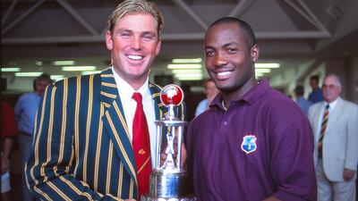 Shane Warne and Brian Lara of the West Indies in Australia in 1995. Getty Images