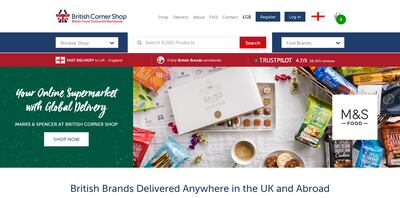 The British Corner Shop homepage. Customers in 150 countries can now buy more than 800 different M&S staples, from Eccles Cakes to Luxury Gold Teabags. Courtesy British Corner Shop