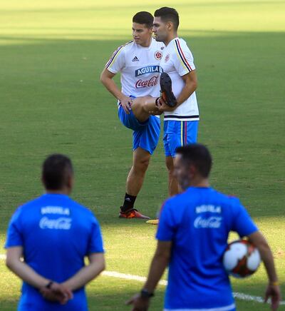 Colombia's James Rodriguez, left, and Radamel Falcao are fourth in the table. Jose Torres / AFP