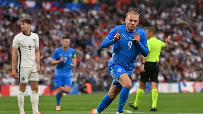 Iceland's Jon Dagur Thorsteinsson celebrates after scoring the only goal of the game. AFP