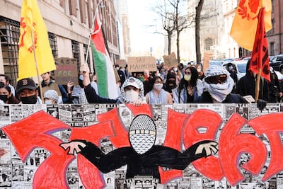 Demonstrators protest outside Columbia University on April 17. AP