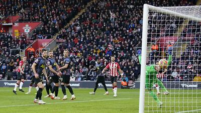 Southampton's James Ward-Prowse, left, scores his side's first goal at St Mary's Stadium. PA