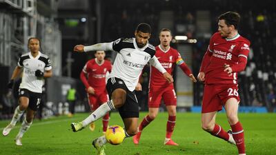 Fulham's Ruben Loftus-Cheek battles with Liverpool's Andrew Robertson. Reuters