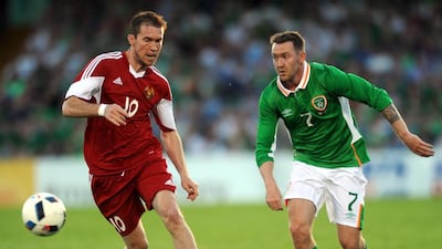 Belarus's midfielder Aliaksandr Hleb, left, blames himself for leaving Arsenal and Barcelona thereafter. Caroline Quinn / AFP