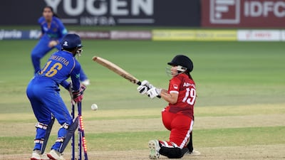 Indonesia's Ni Ariani is clean bowled at the Dubai International Stadium