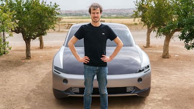 Dutch CEO and co-founder of Lightyear Lex Hoefsloot poses in front of the Lightyear O. AFP