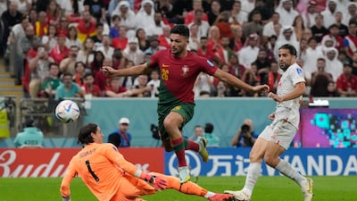 Goncalo Ramos scores Portugal's fifth goal. AP
