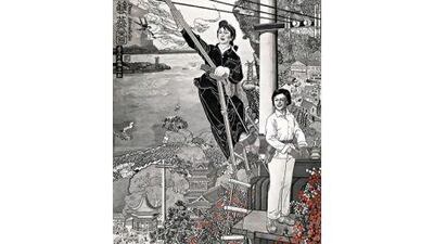 Two swallows, charcoal drawings, by Qiujie is being displayed at Middle East Middle Kingdom exhibition at Etemad Gallery. Courtesy Image Nation