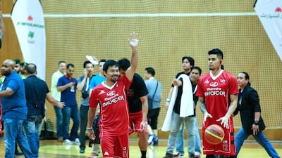 Manny Pacquiao greets his fans at the Al Wasl Sports Club. Victor Besa for The National