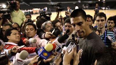 Orlando Magic's Gustavo Ayon speaks to the press ahead of the NBA's pre-season launch in Mexico City