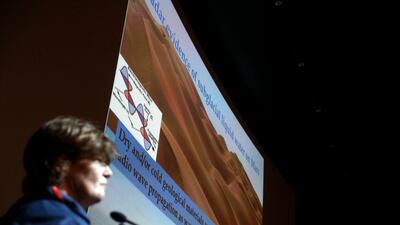 Astrophysicist Elena Pettinelli speaks during a press conference at the Italian Space Agency headquarters, in Rome. AP Photo