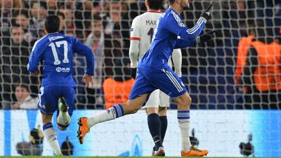 Diego Costa celebrates scoring Chelsea’s equaliser. Glyn Kirk / AFP