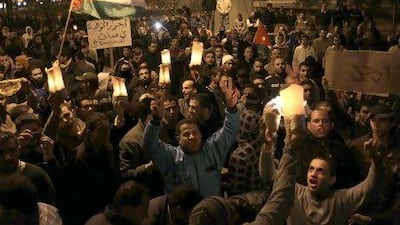 Jordanians protest after their government cuts fuel subsidies. Prices for cooking gas will rise by 50 per cent, while diesel and kerosene will rise 33 per cent, and lower grade petrol, 14 per cent.