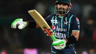 Mohammad Rizwan celebrates after scoring a half-century. AFP