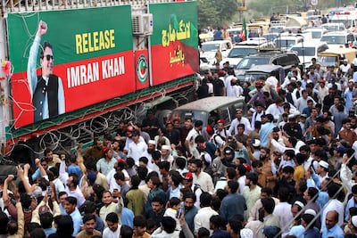 The marchers are demanding Imran Khan's release from prison. EPA