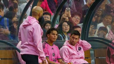Lionel Messi on the bench during the friendly between Inter Miami and a Hong Kong XI. Bloomberg