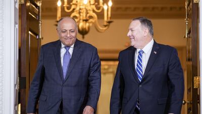 US Secretary of State Mike Pompeo, right, with Egypt's Foreign Minister Sameh Shoukry at the US Department of State on December 9, 2019 in Washington, DC. AFP