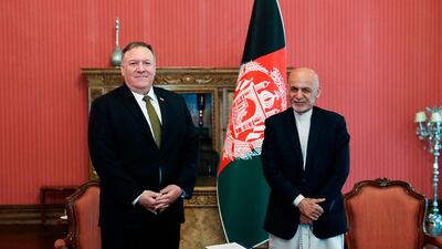 US Secretary of State Mike Pompeo, meets Ashraf Ghani at the presidential palace in Kabul, Afghanistan. AFP
