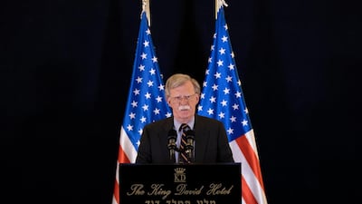John Bolton gives a media conference in Jerusalem, Israel. AP