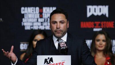 Oscar De La Hoya during the press conference. Andrew Couldridge / Reuters