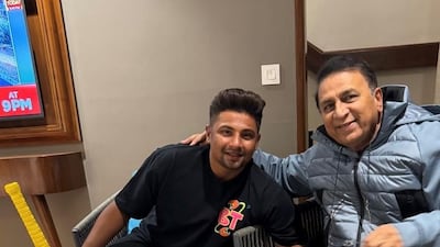 Sarfaraz Khan met with former India captain and opener Sunil Gavaskar during the Dharamsala Test against England last week. Photo: Shyam Bhatia