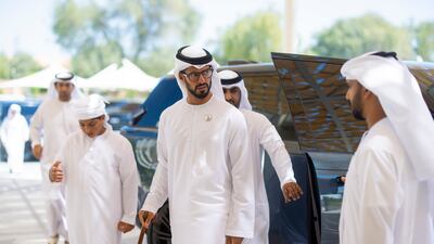 Sheikh Zayed bin Hamdan attends condolences on the death of Sheikh Hazza, at Al Mushrif Palace. Ryan Carter / Presidential Court