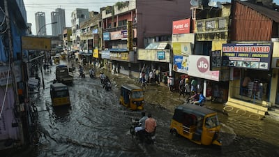 While floodwaters receded in many areas, water stagnation persisted in a few areas of Chennai. EPA