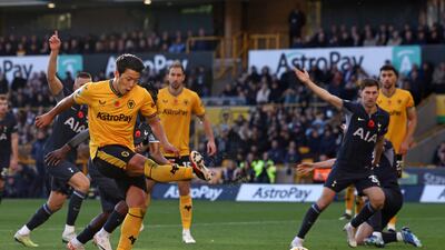 Wolverhampton Wanderers' Hwang Hee-chan has a shot. AFP