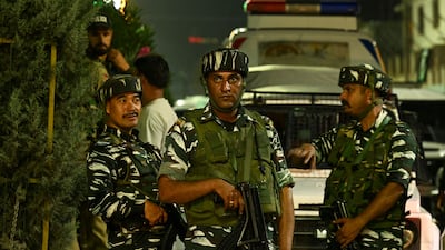 Indian security personnel stand guard in Srinagar on Wednesday. AFP