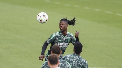 Real Madrid midfielder Eduardo Camavinga at training. EPA