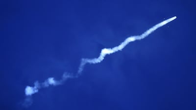 The Soyuz MS-15 rocket flies moments after blasting off to the ISS. AFP