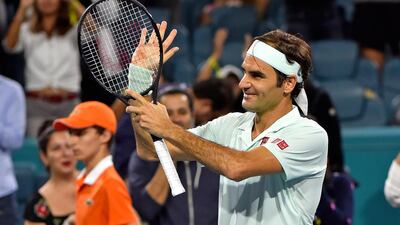 Roger Federer celebrates his win over Kevin Anderson in Miami. USA Today Sports