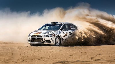 Mansour Bin Jabr in his Tok Sport-prepared Mitsubishi Lancer Evolution X. Courtesy: Dubai International Rally