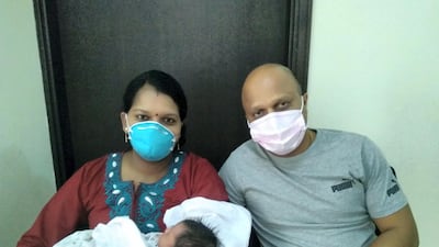 Soumya Devi and her husband Hari Prasad with their daughter Durga. The family went through a harrowing time when Soumya tested positive for Covid-19 days before the delivery. Courtesy: Hari Prasad