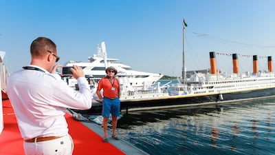 A replica of the Titanic attracts attention at the Abu Dhabi Boat Show. Victor Besa / The National