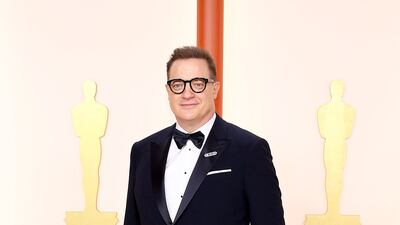 Brendan Fraser wears a classic black tuxedo. Getty Images