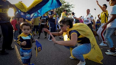 Boca Juniors fans rally near La Bombonera stadium, in Buenos Aires. EPA