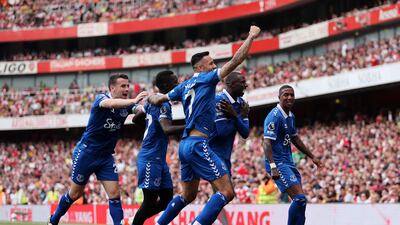 Idrissa Gueye of Everton celebrates scoring. Getty Images