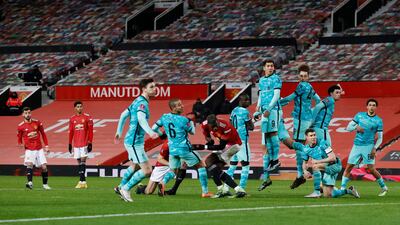 Manchester United midfielder Bruno Fernandes scores the winning goal in their FA Cup fourth-round victory over Liverpool at Old Trafford on Sunday January 24. Reuters