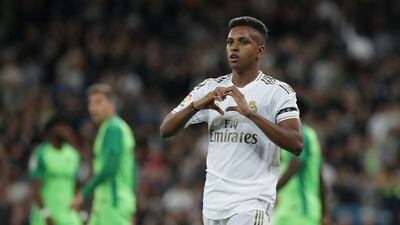 Rodrygo celebrates after scoring Real Madrid's first goa. Getty