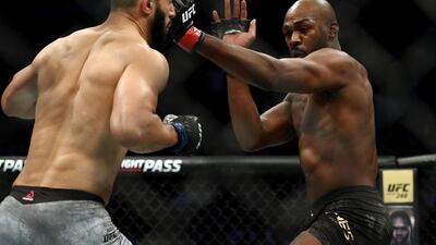 Dominick Reyes, left, and Jon Jones during the light heavyweight championship bout during UFC 247 at Toyota Centre in Houston, Texas in February. AFP