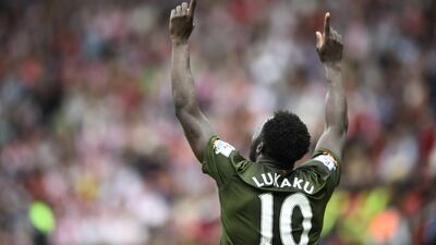 Romelu Lukaku celebrates the first of his two goals in Everton's 3-0 away win over Southampton on Saturday at St Mary's Stadium in the Premier League. Dylan Martinez / Reuters