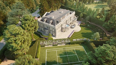 An aerial view of Hampton Hall and its grounds.