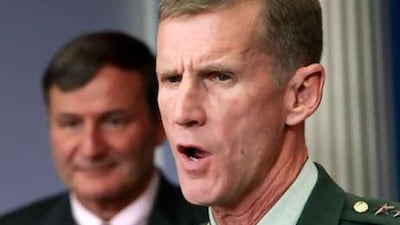 US Army General Stanley McChrystal, the commander of US and Nato forces in Afghanistan, listens to a question from a reporters in the briefing room of the White House, in Washington, in May 2010.