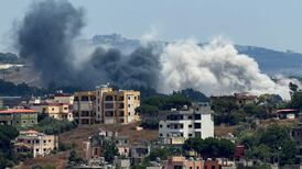 Smoke rises from the site of an Israeli air strike on the Lebanese village of Nabatieh Al Faouqa yesterday. Such attacks have continued despite US-brokered negotiations between Lebanon and Israel. AFP