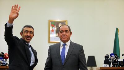 United Arab Emirates Foreign Minister Sheikh Abdullah bin Zayed meets Algeria's Foreign Minister Sabri Boukadoum in Algiers. Reuters