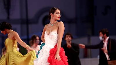 Another view of Roberta Dorsi's Italian-themed gown. Getty Images